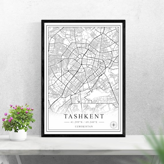 Tashkent Uzbekistan Minimalist Black And White City Map Poster