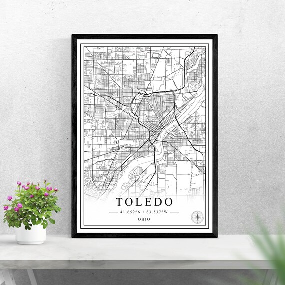 Toledo Ohio Detailed Street Map Black And White City Map Poster