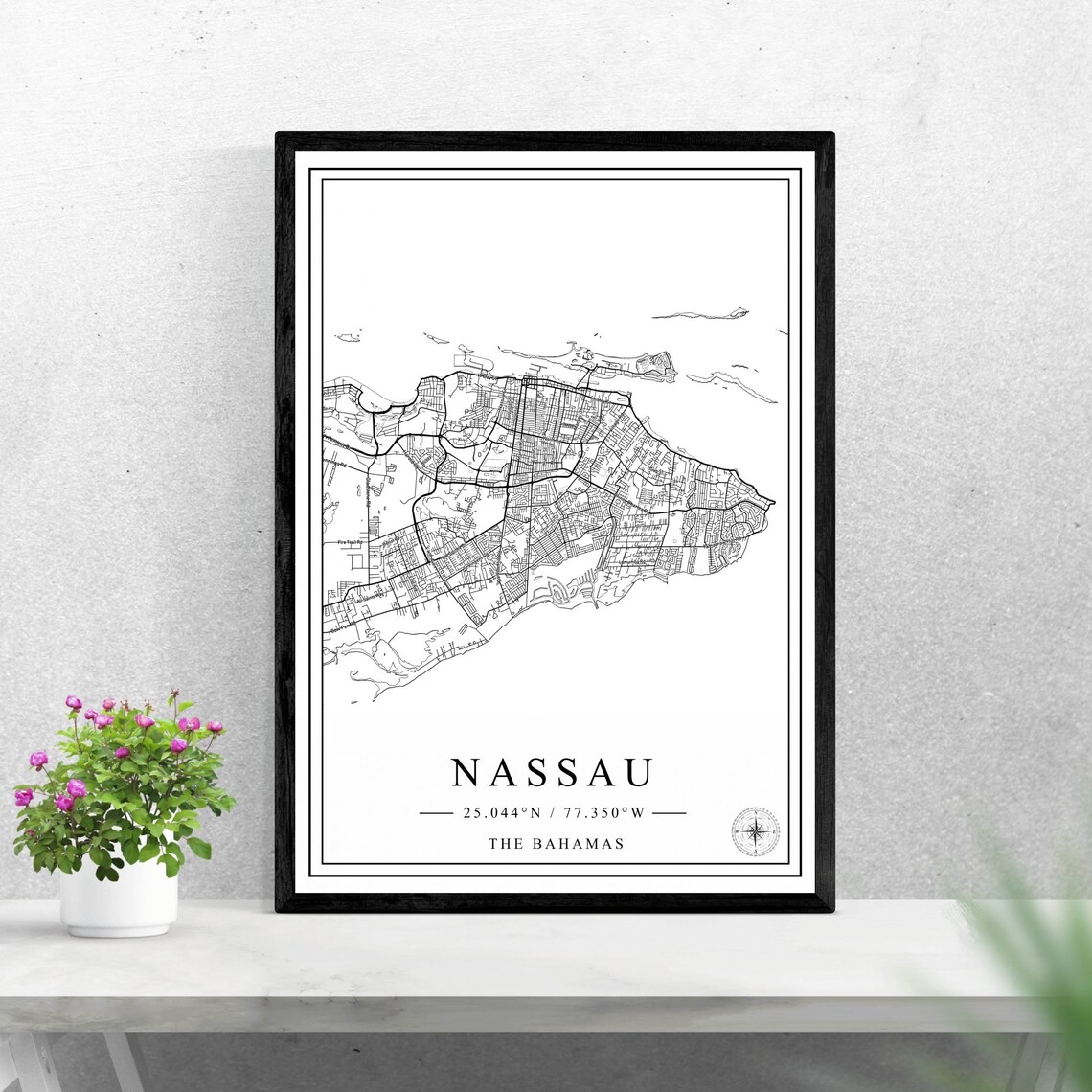 Nassau The Bahamas Minimalist Black And White City Map Poster