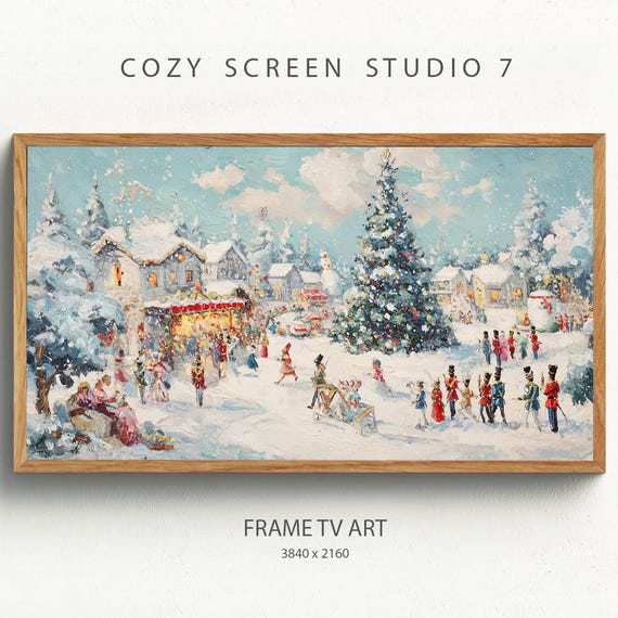 Snowy Christmas Town Frame Tv Art Cozy Winter Landscape