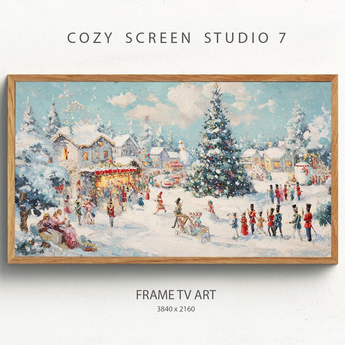 Snowy Christmas Town Frame Tv Art Cozy Winter Landscape