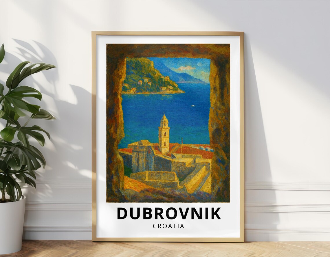 Dubrovnik Croatia Old Town Sea View Stone Window Oil Painting Poster