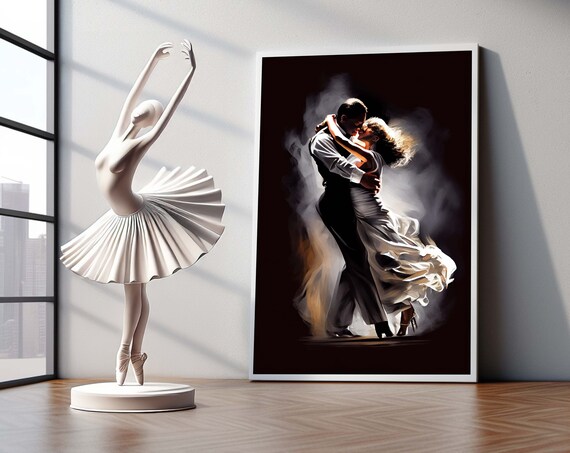 Passionate Ballroom Dance Couple Romantic Dark Painting Poster