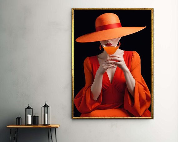 Elegant Orange Fashion Woman Cocktail Portrait Modern Glamour Poster