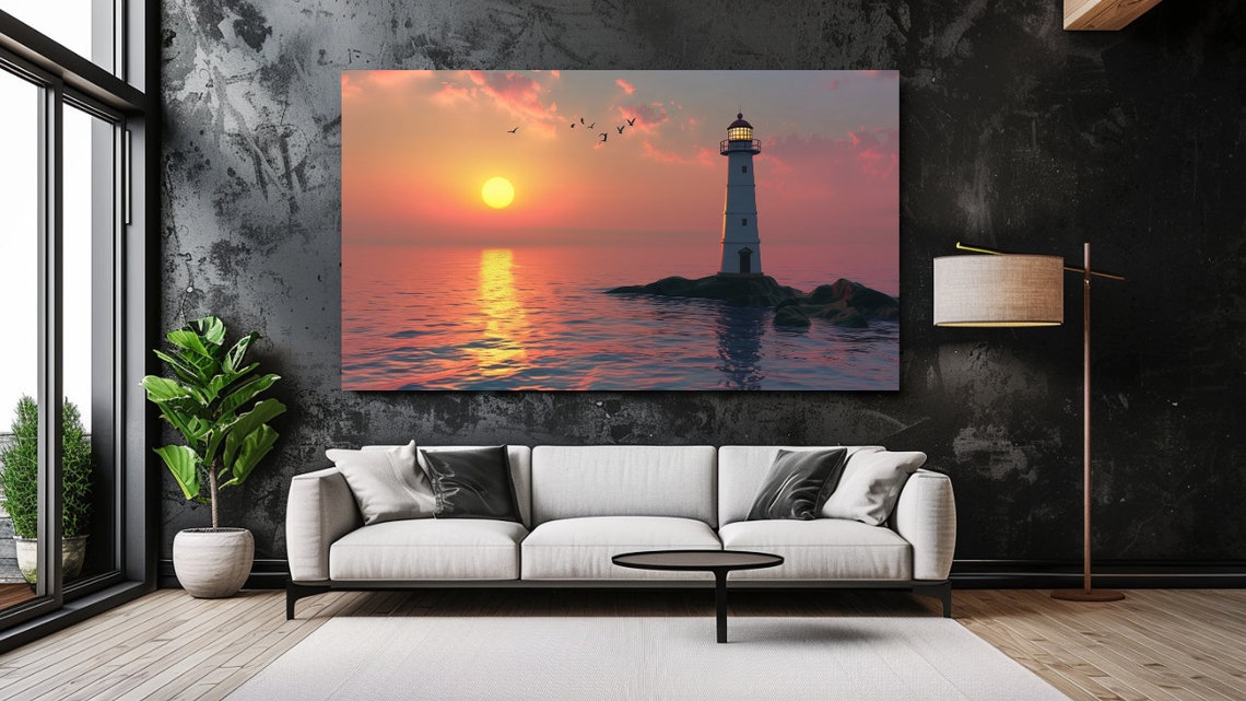 Lighthouse Sunset Sea Landscape Design Print Picture Home Decor Wall Art Gift Room Decor Wall Hangings