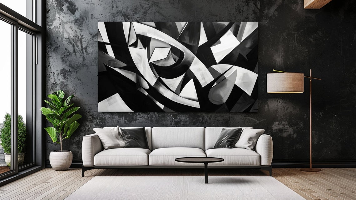 Black White Geometric Shard Abstract Bold Modern Wall Art Decor
