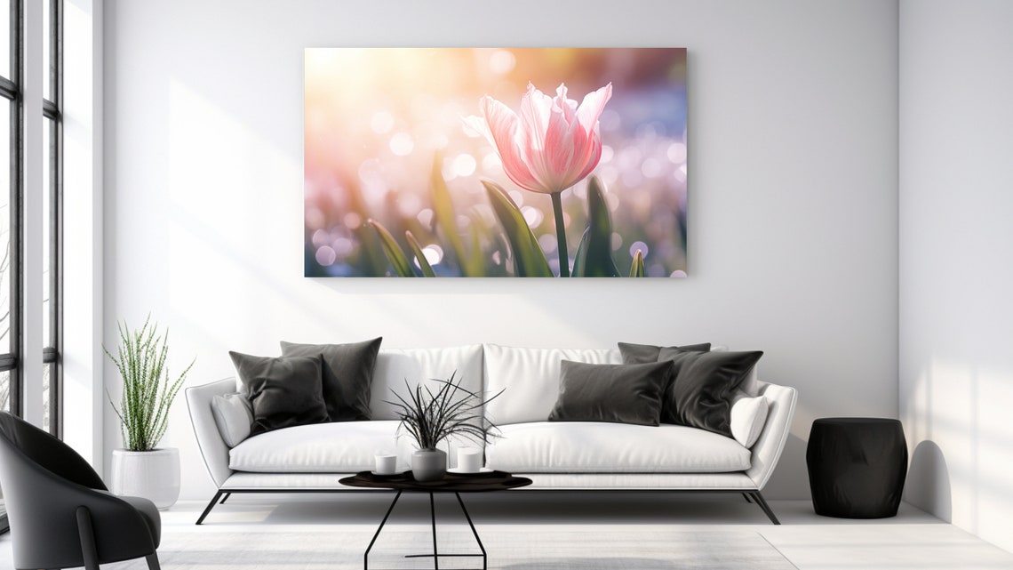 Pink Tulip Glowing Sunrise Dew Drops Spring Flower Close Up Art Poster
