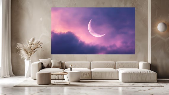 Crescent Moon Purple Abstraction Print Home Decor Luxury Wall Art Gift Room Decor Design Wall Hangings