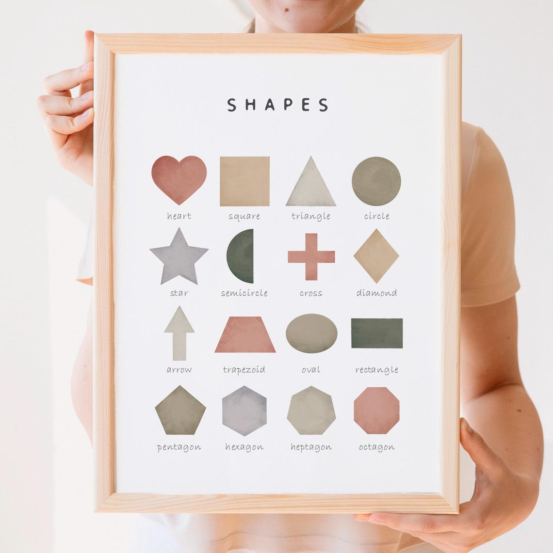 Watercolor Shapes Sixteen Geometry Figures Learning Chart Poster
