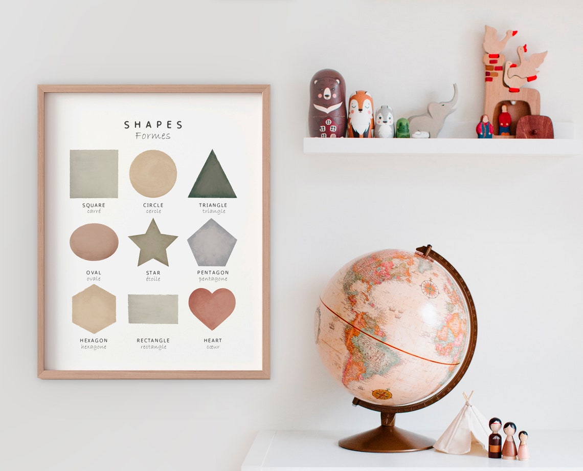 Shapes Bilingual English French Watercolor Learning Chart Poster - Image 4