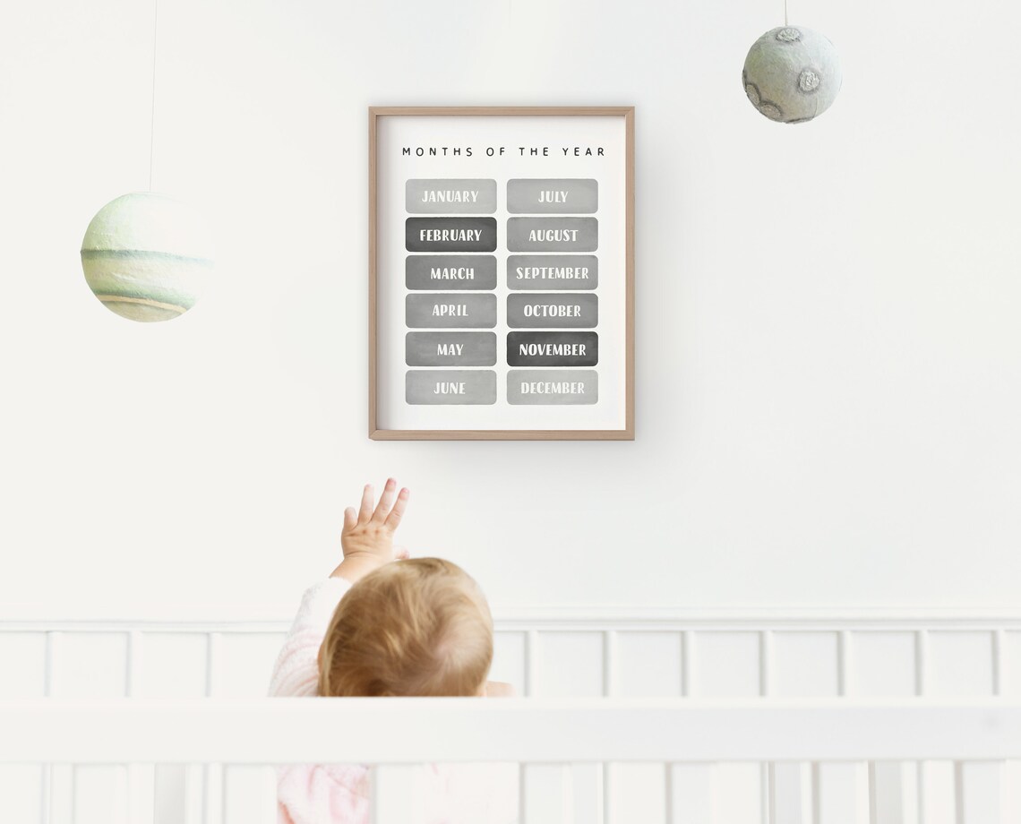 Months of the Year Gray Minimalist Nursery Learning Wall Poster - Image 4