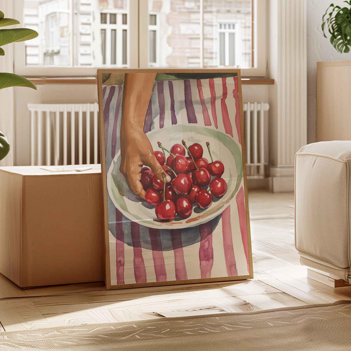Minimalist Cherry Still Life, Farmhouse Kitchen Decor