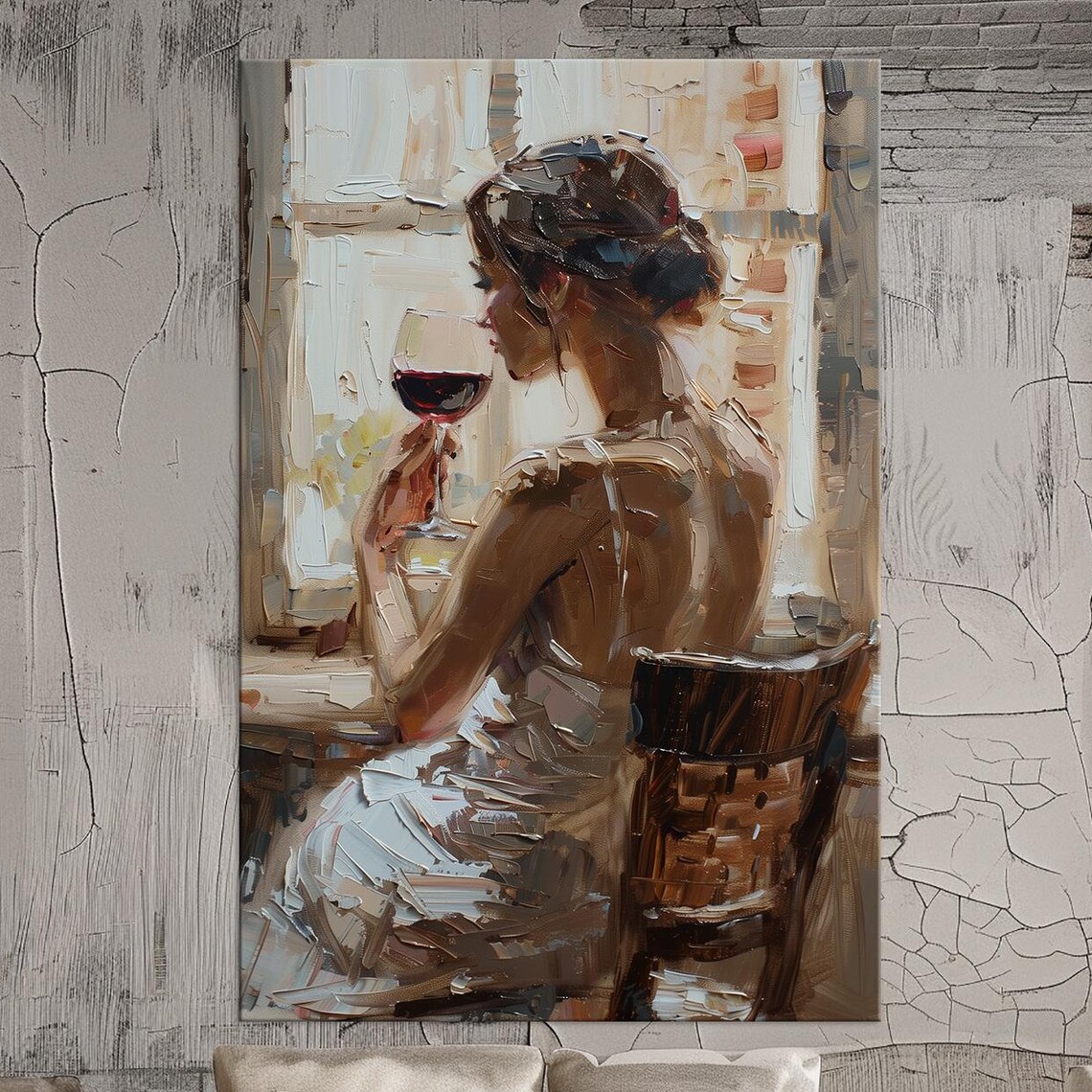 Woman Drinking Red Wine Window Impressionist Oil Painting Elegant Wall Art Poster