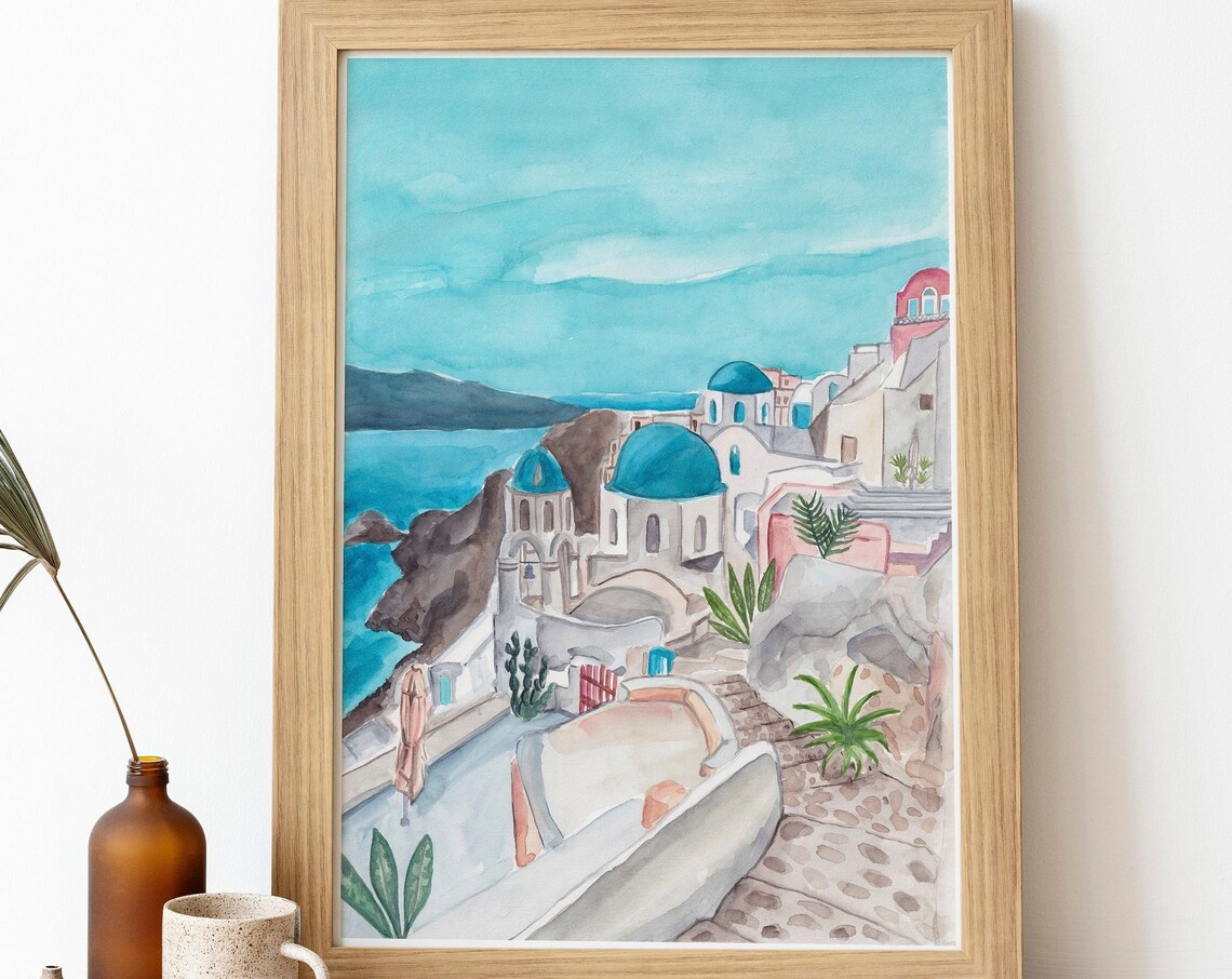 Santorini Greece Travel Poster, Mediterranean Art - Image 4