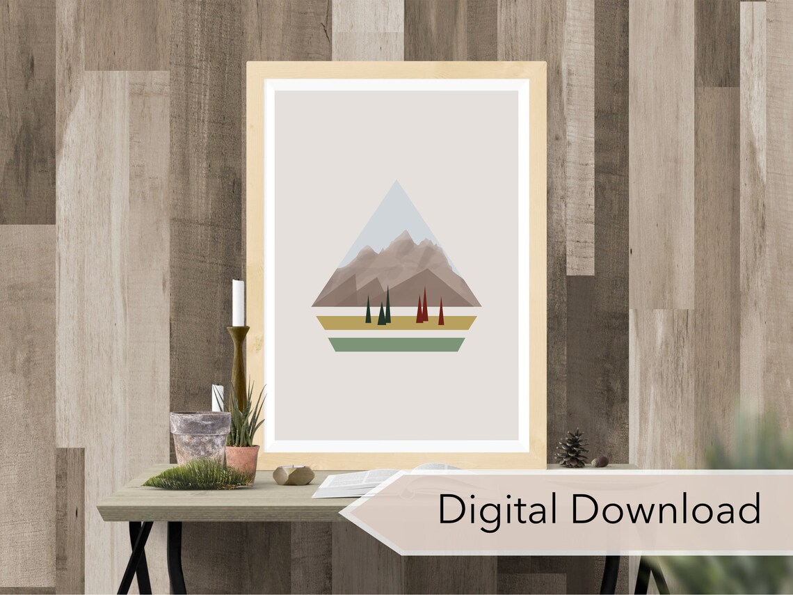 Grand Teton National Park Geometric Mountain Midcentury Art Poster