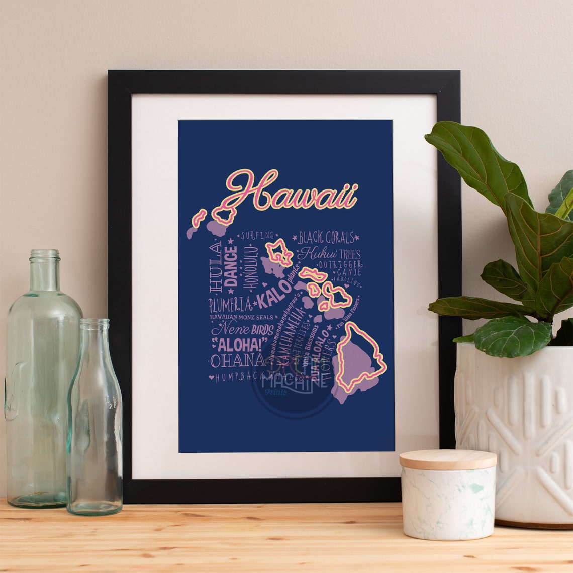 Hawaii State Art Print, Tropical Poster