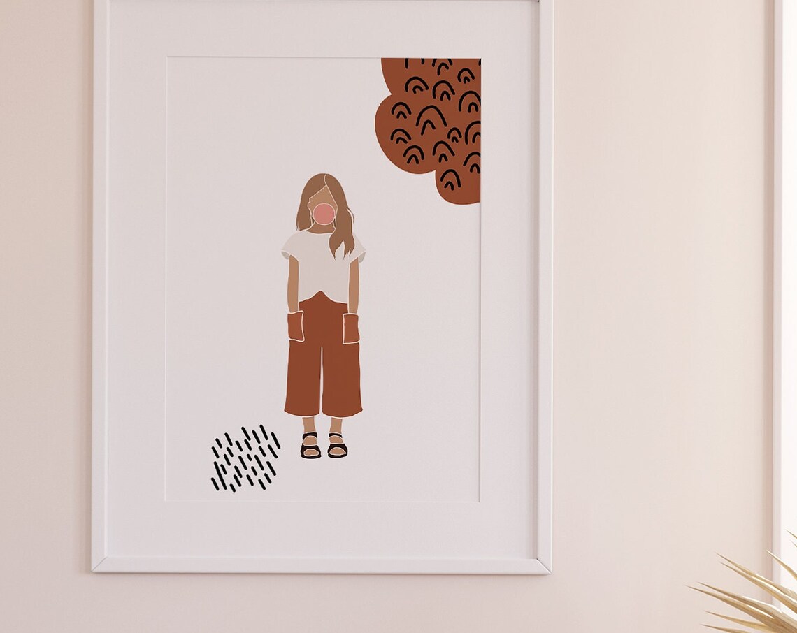 Bubblegum Childhood Motherhood Art Print, Boho Minimalist