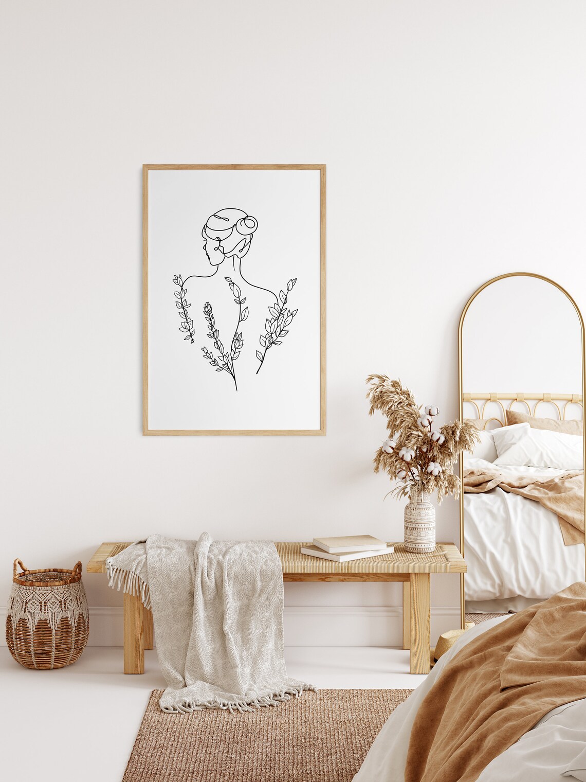 Woman Back Line Drawing Floral Botanical Minimalist Art Poster - Image 2