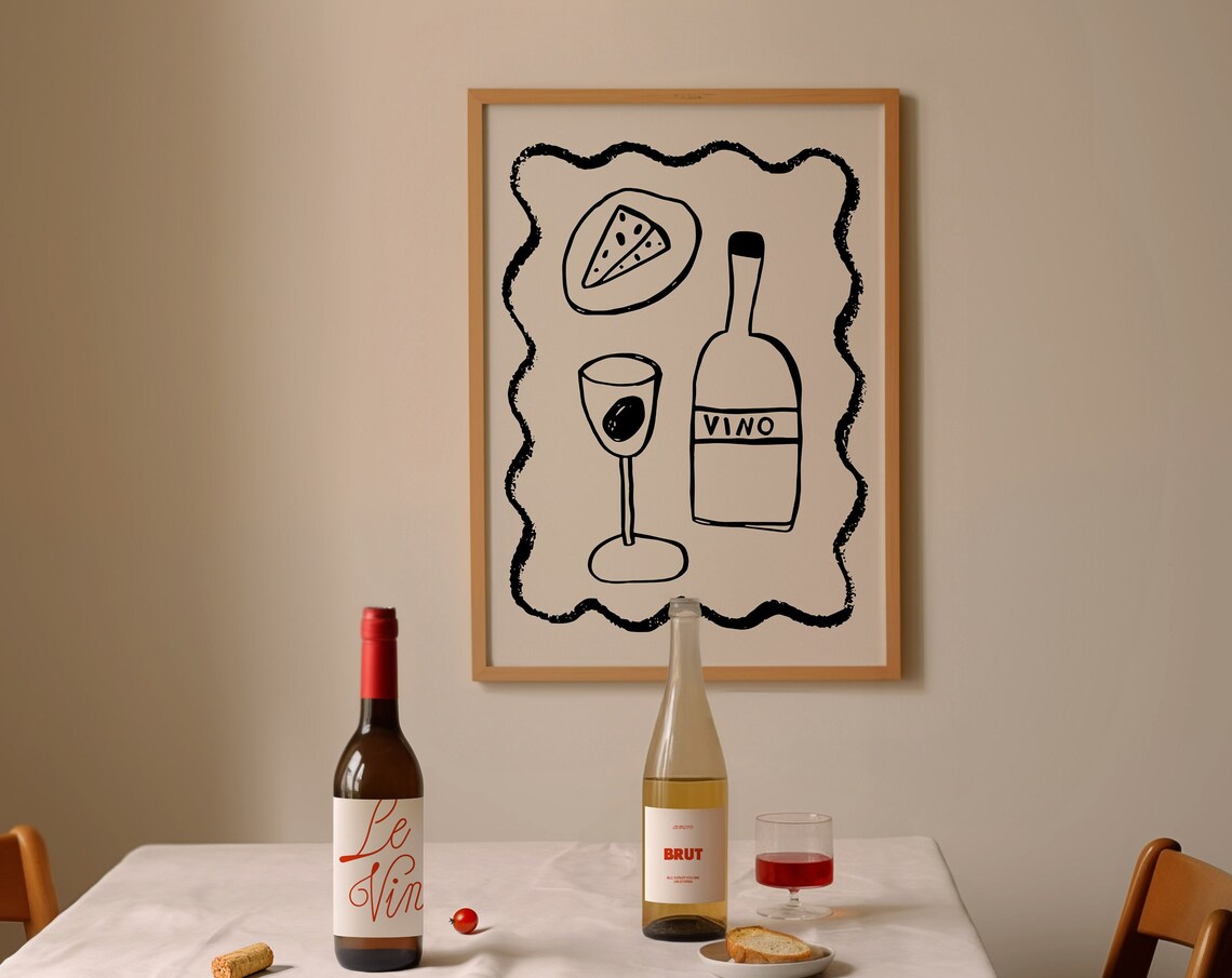 Vino Wine Bottle Cheese Glass Funny Italian Dinner Party Poster - Image 4