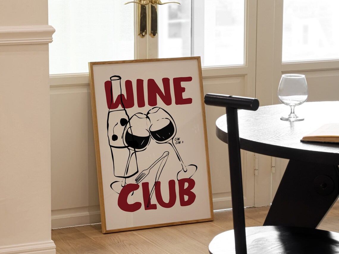 Cin Cin Wine Club Retro Bar Cart Art Print - Image 6