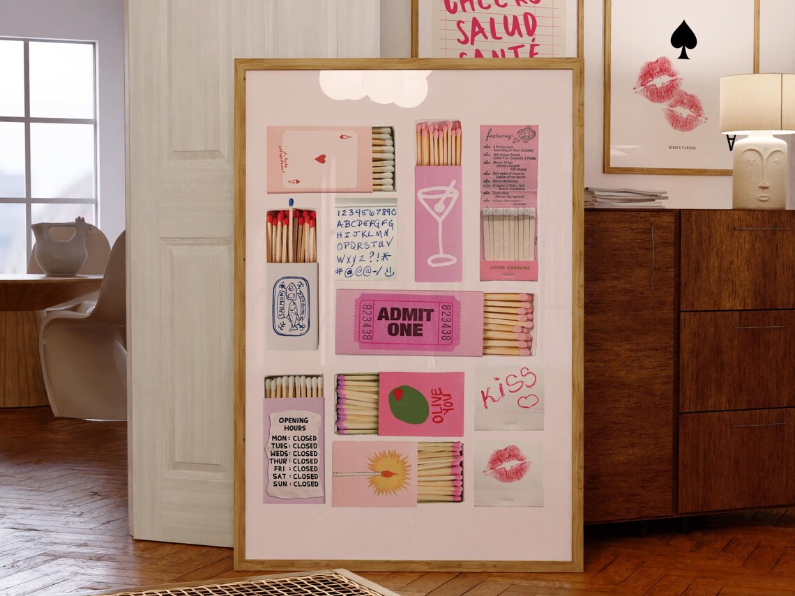 Pink Matchbook Print, Trendy Matchbox Wall Art - Image 2