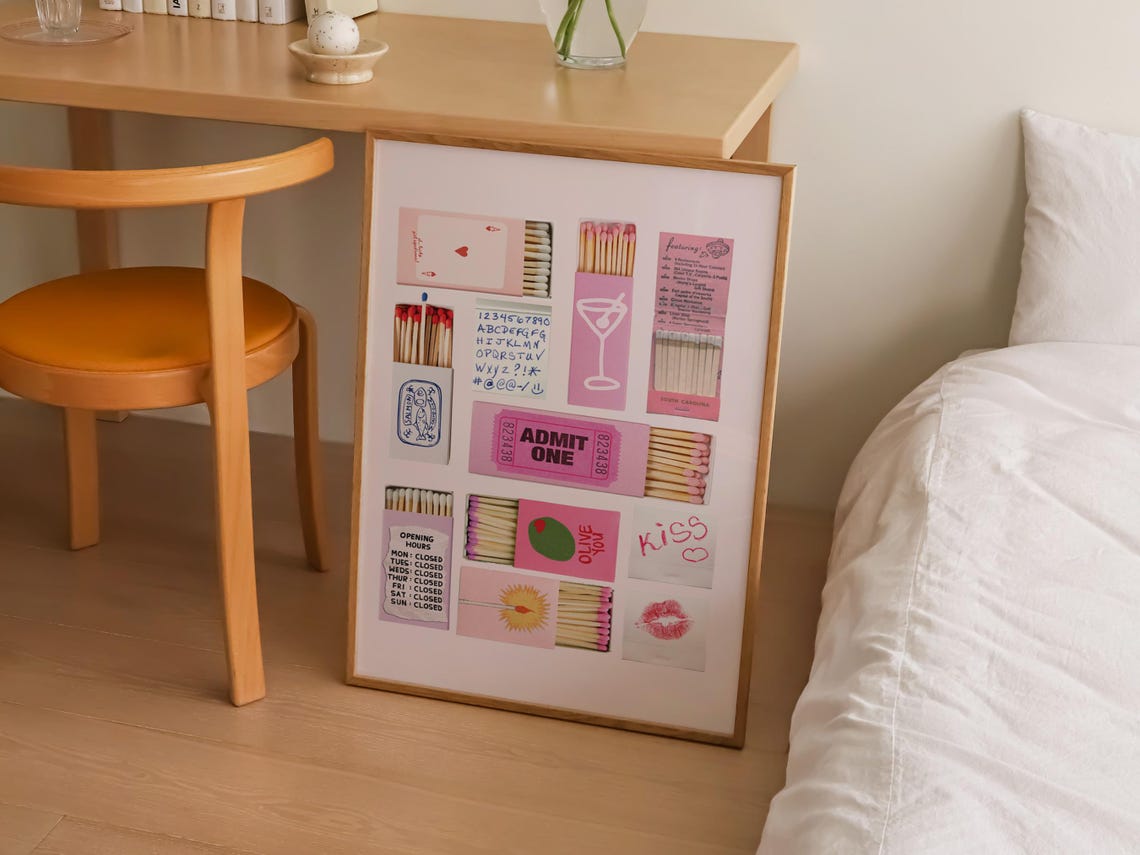 Pink Matchbox Collage Retro Matchbook Trendy Gallery Wall Poster - Image 5