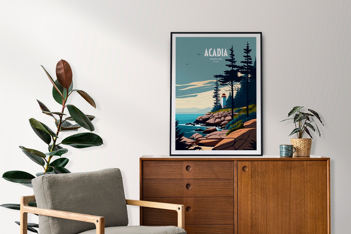 Acadia National Park Lighthouse Travel Poster Rocky Coast Maine Art - Image 2
