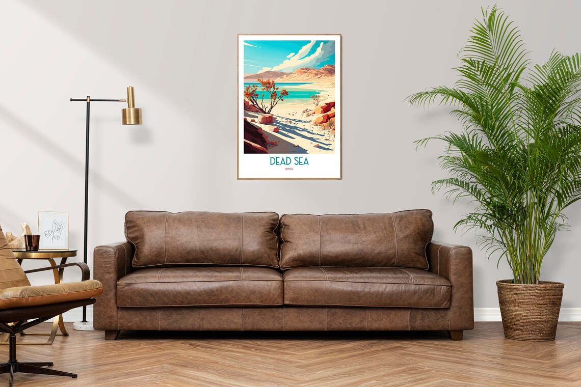 Dead Sea Israel Desert Shore Travel Poster Turquoise Beach Vintage Art - Image 3