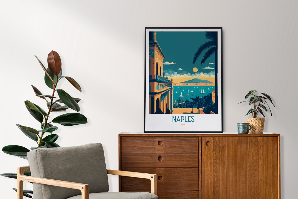 Naples Italy Bay Sunset Sailboats Classic Vintage Travel Poster - Image 2