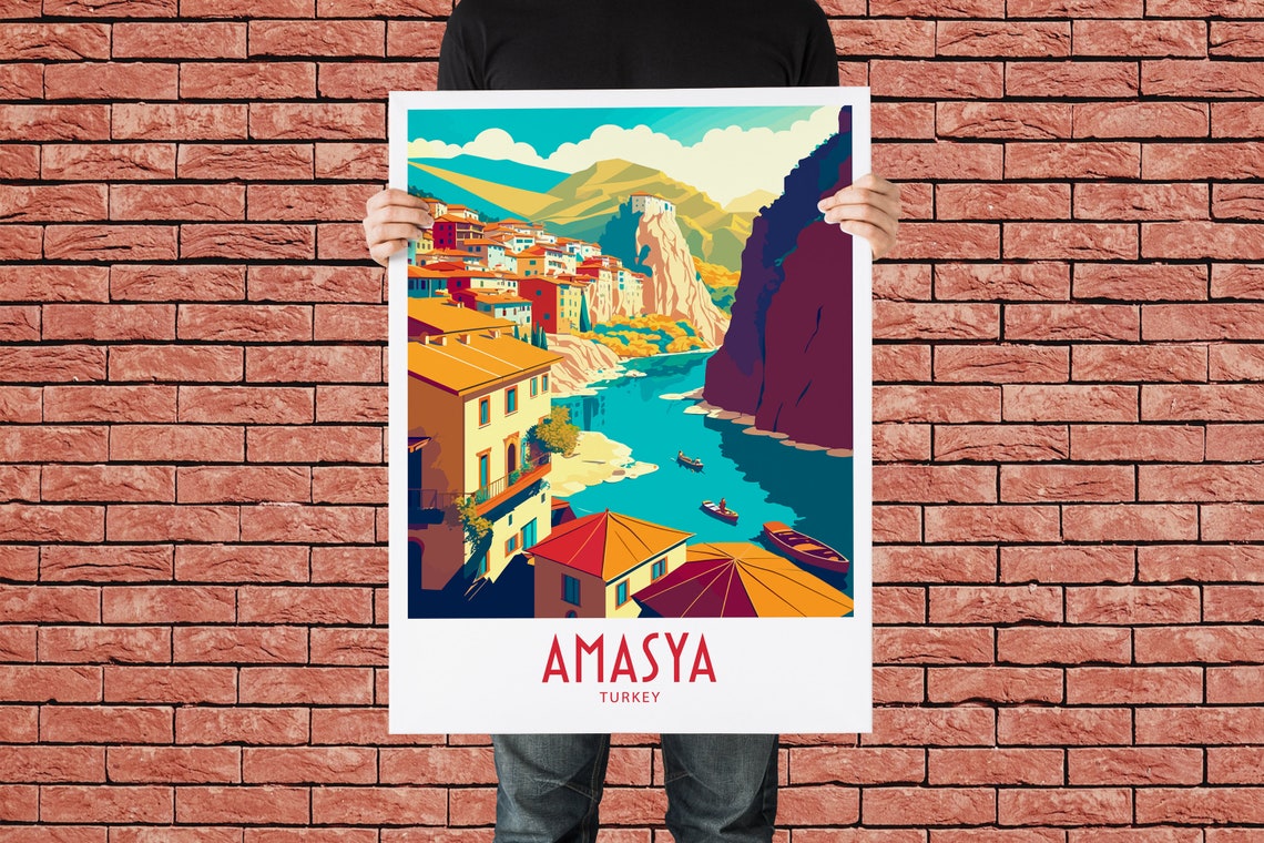 Amasya Turkey River Gorge Cliff Houses View Vintage Travel Poster - Image 2