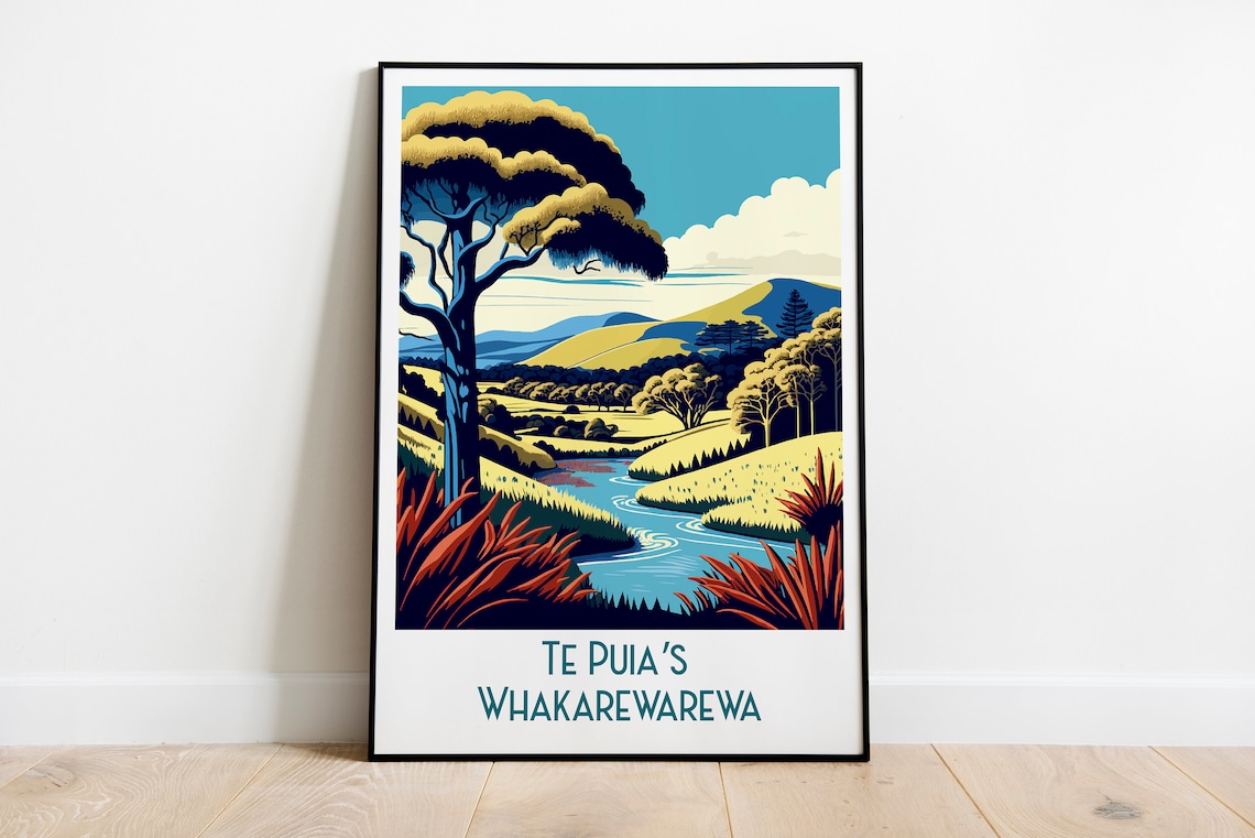 Te Puias Whakarewarewa New Zealand River Valley Travel Poster
