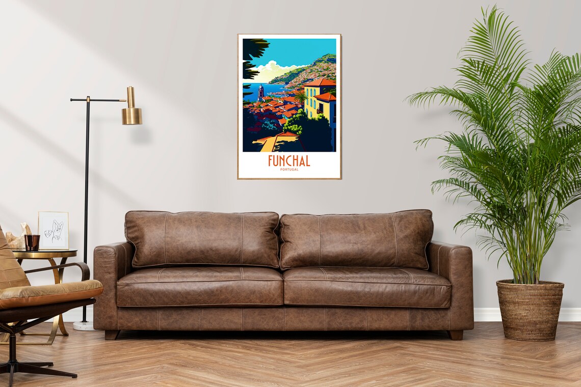 Funchal Portugal Hillside Coastal Town Vintage Travel Poster - Image 3