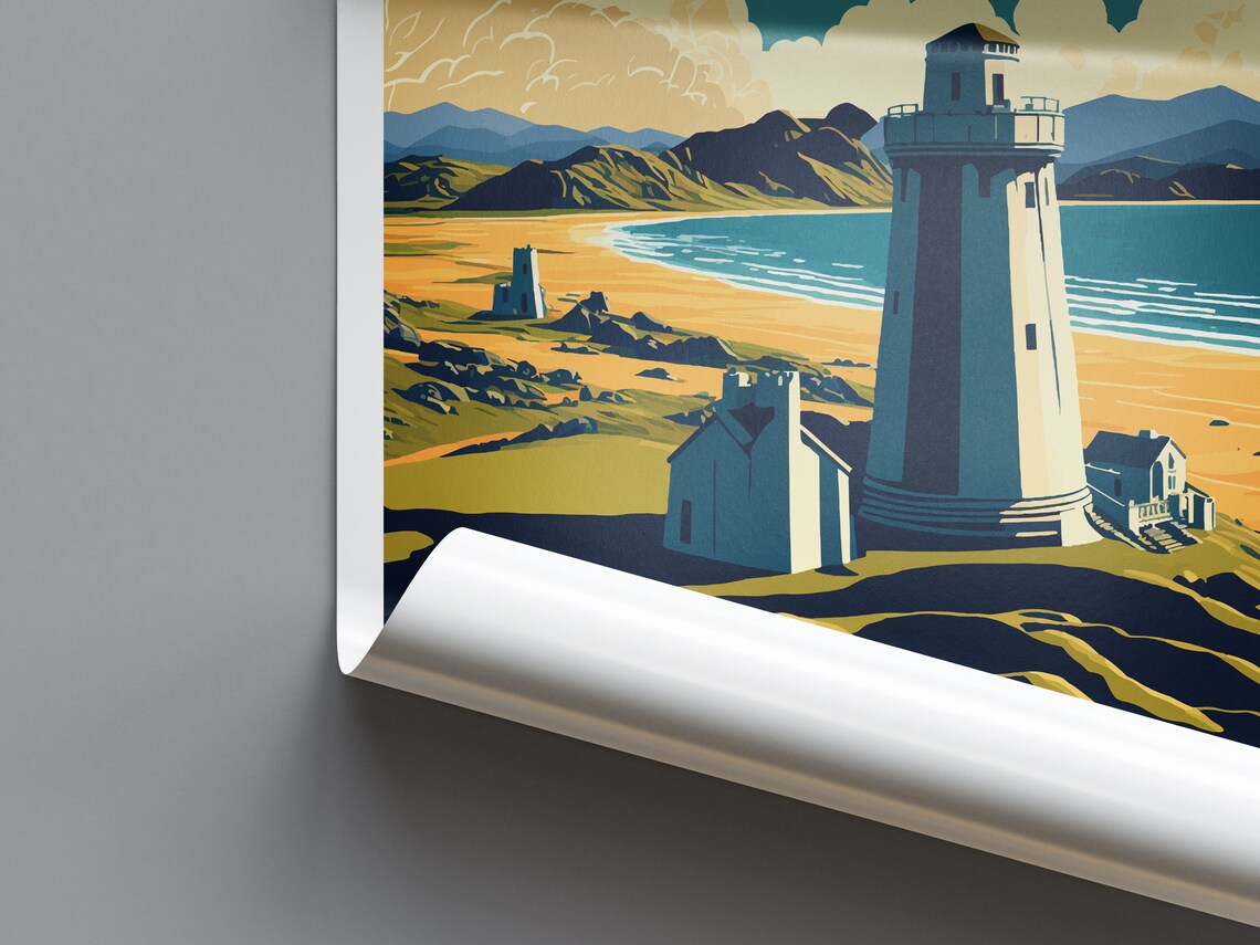 Llanddwyn Wales Island Lighthouse Beach Dunes Vintage Travel Poster - Image 2