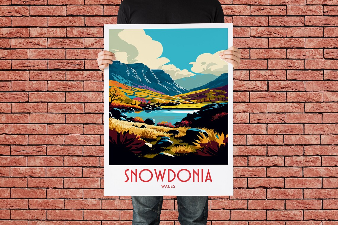 Colorful Snowdonia Wales Retro Travel Illustration Poster for Home - Image 2
