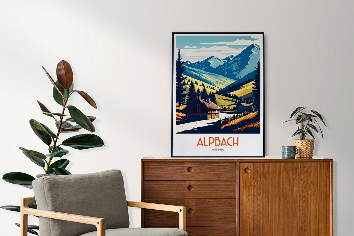 Alpbach Austria Scenic Alpine Chalets Golden Meadow Travel Poster - Image 4