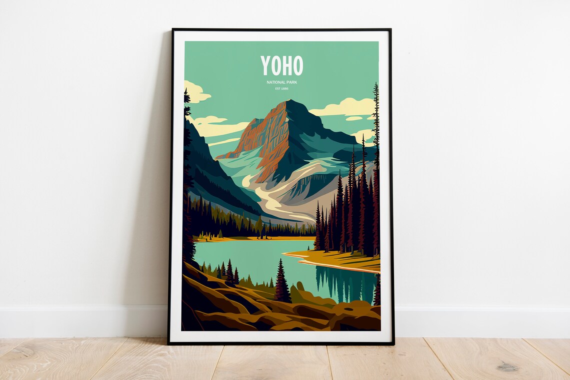 Yoho National Park Rocky Mountain Glacier Lake Vintage Travel Poster