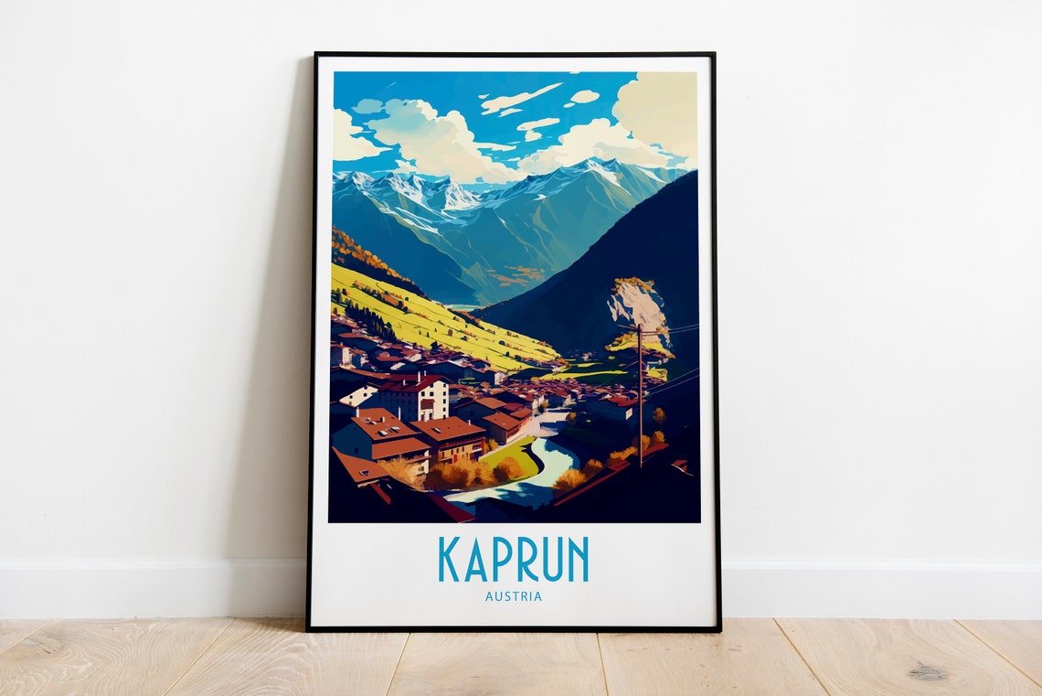Kaprun Austria Autumn Valley Snowy Peaks Retro Travel Poster