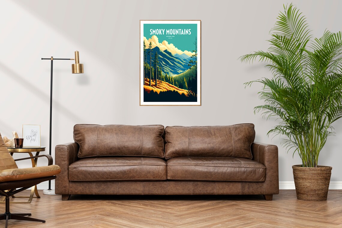 Smoky Mountains National Park Retro Mountain Scene Art Poster - Image 3