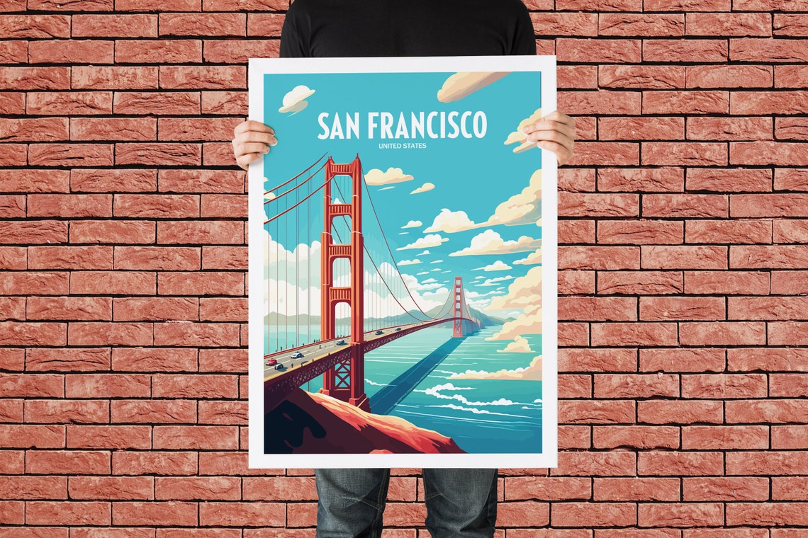 San Francisco Golden Gate Bridge Bay View Vintage Travel Poster - Image 4