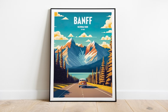 Banff National Park Vintage Mountain Road Trip Travel Poster Est 1885