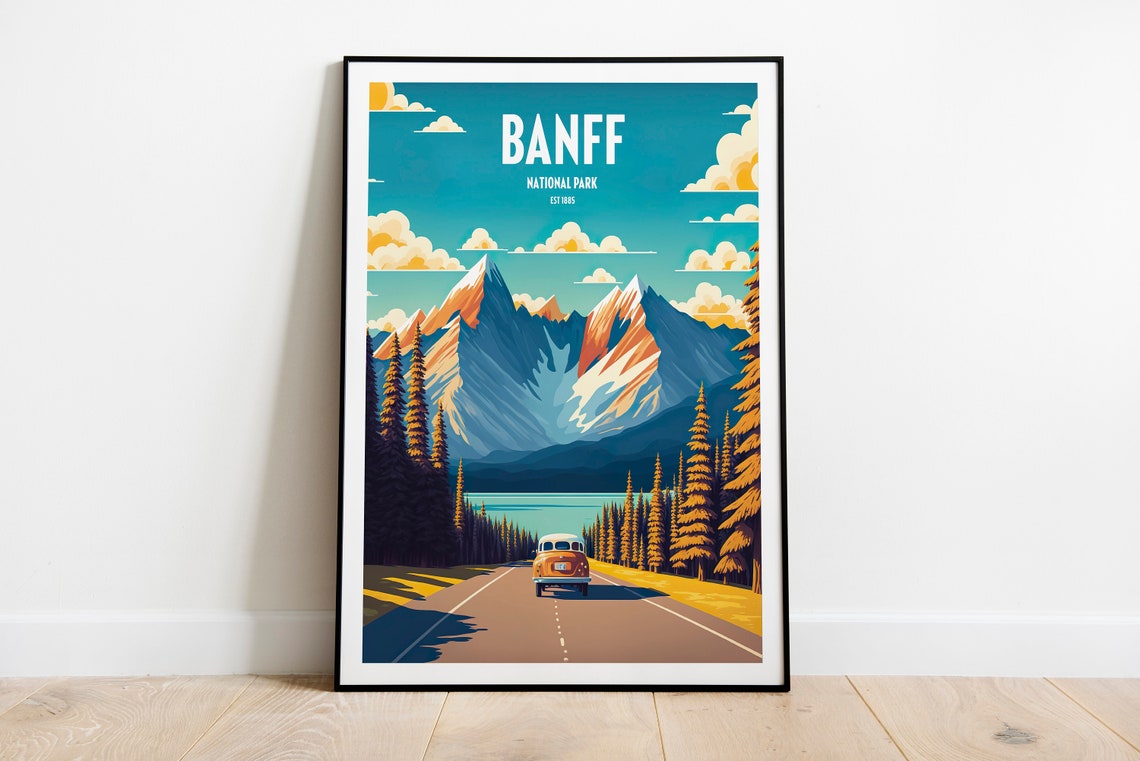 Banff National Park Travel Print National Park Travel Art Banff Travel Print Usa National Park Banff Lake Mountain Travel Poster