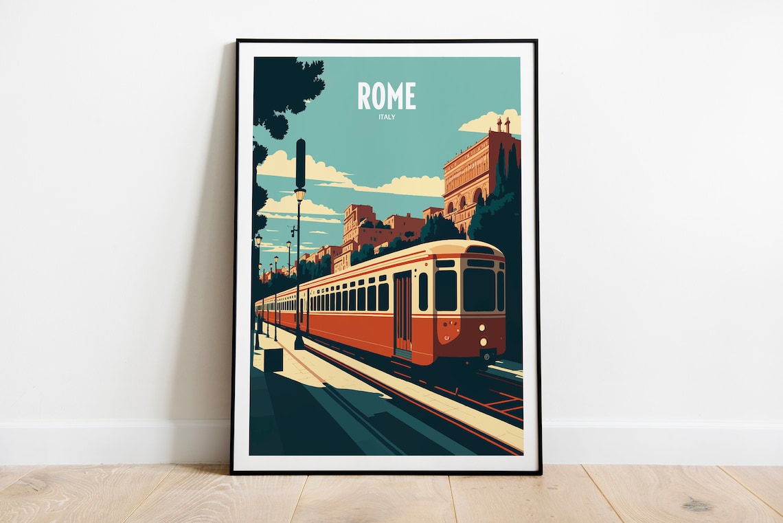 Rome Italy Vintage Tram Ride Historic City Street Travel Poster