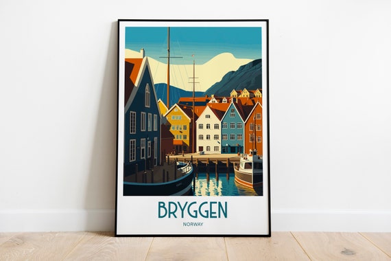 Bryggen Norway Travel Poster, Scenic Wall Art