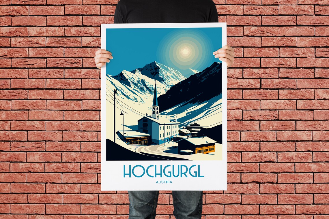 Hochgurgl Austria Alpine Village Travel Poster Snowy Mountain Art - Image 2