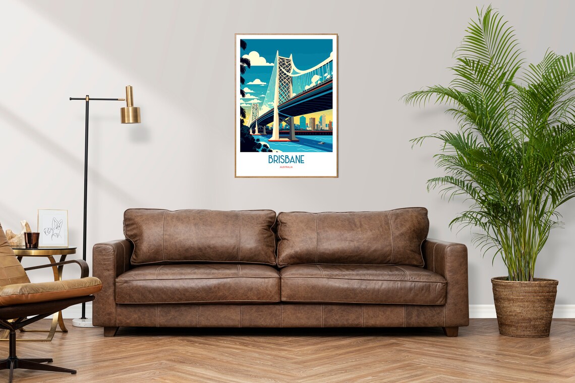 Brisbane Australia Story Bridge Skyline Vintage Travel Poster - Image 3