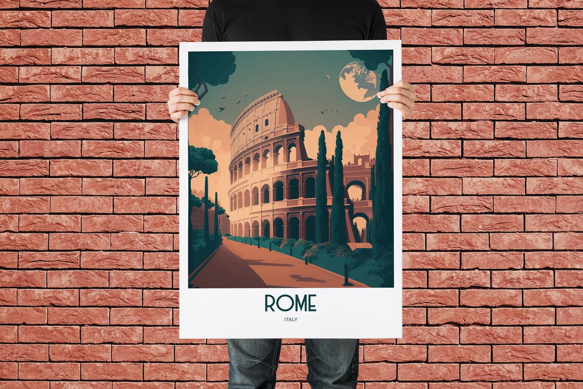 Rome Italy Grand Colosseum Moonlit Night Retro Travel Poster - Image 3