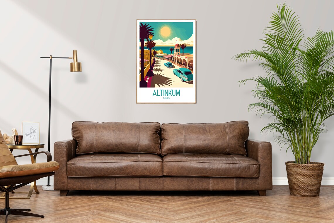 Altinkum Turkey Beach Resort Retro Cars Palm Vintage Travel Poster - Image 3