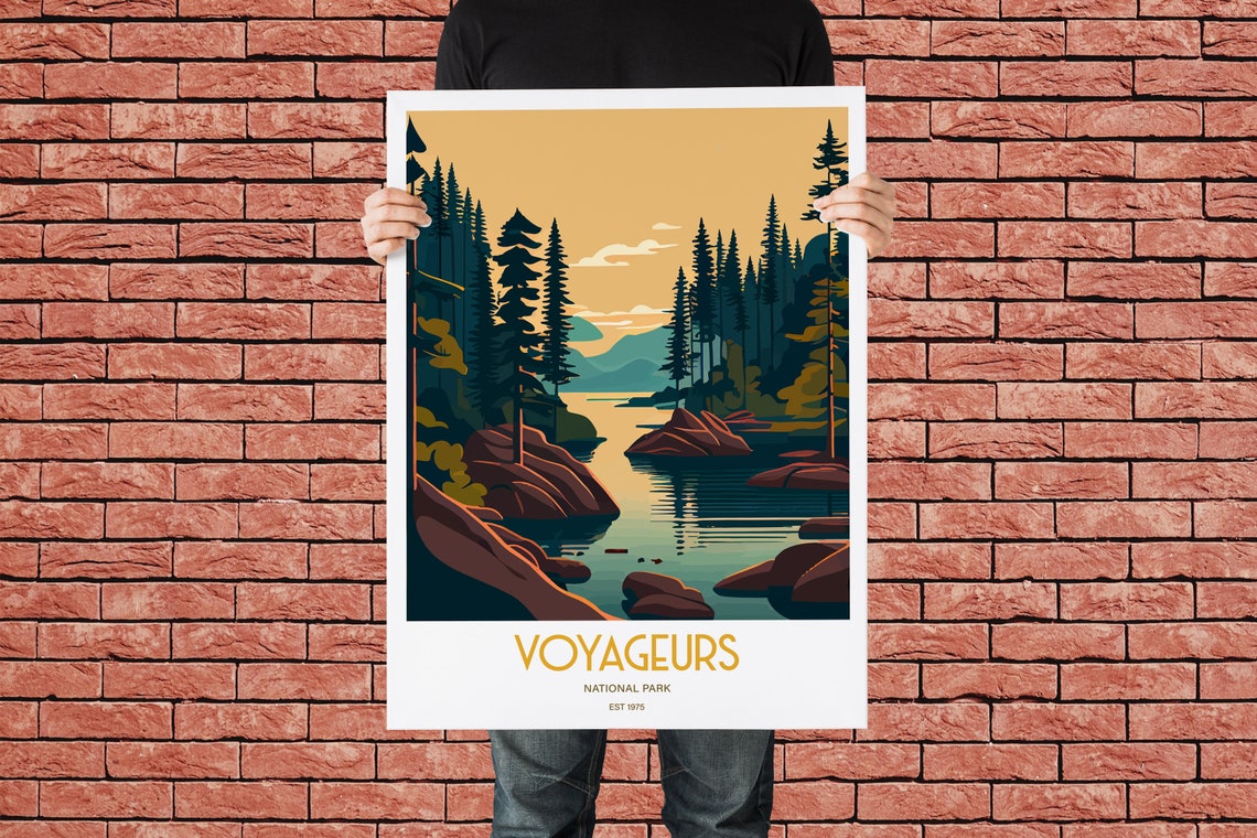 Voyageurs National Park Golden Lake Pines Retro Travel Poster - Image 3
