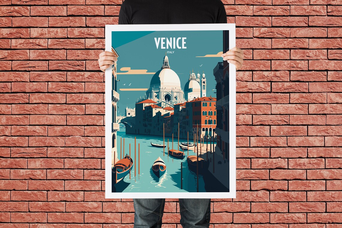 Venice Italy Grand Canal Gondolas Basilica Vintage Travel Poster - Image 2