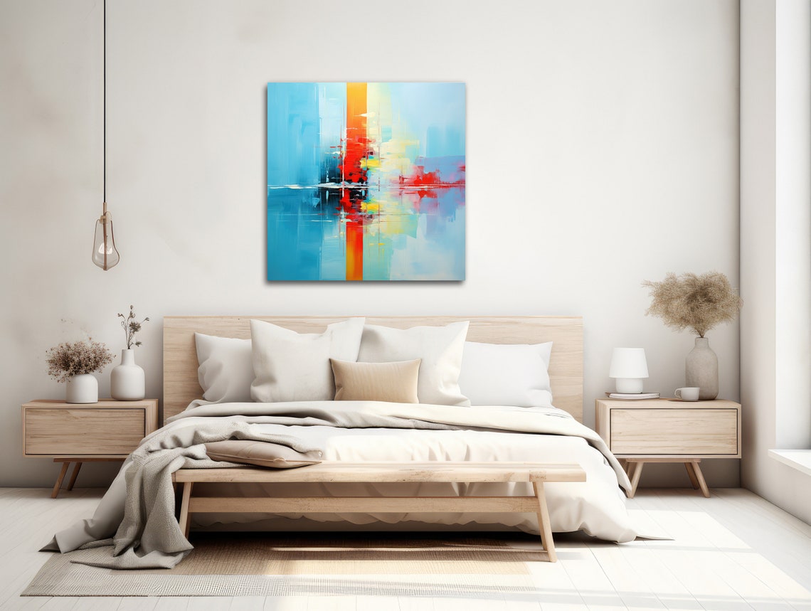 Blue Red Abstract Reflection Modern Vertical Color Block Wall Art - Image 2